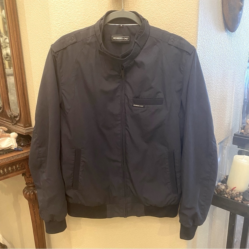 MEMBERS ONLY Men Navy Classic Iconic Racer Zipped Jacket Size Medium
